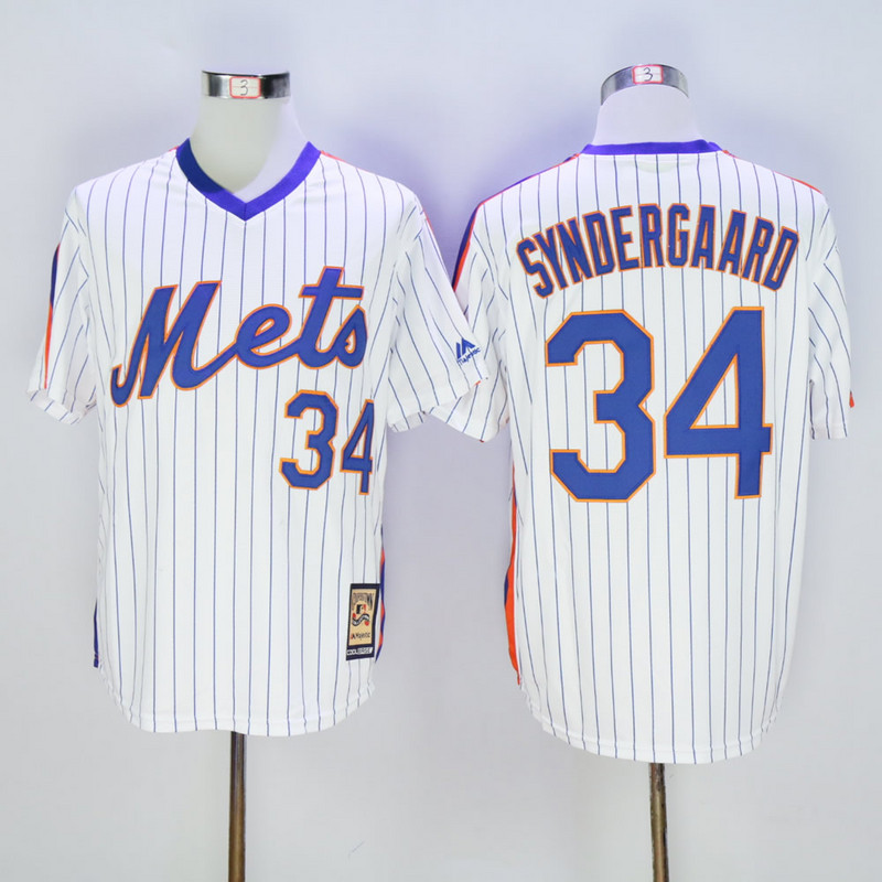 Men New York Mets #34 Syndergaard Blue Throwback Game MLB Jerseys